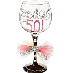 50th Brithday Wine Glass Fabulous at 50. Great Gift NWT